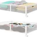 PHINOX Under Bed Storage with wheels, Under the Bed Storage Containers,Upgrade Crossed Iron Wire, Metal Rolling Underbed Storage Containers for Bedroom Clothes Shoes Blankets-2 Pack,White