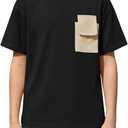 Boys Short Sleeve T Shirts Kids Fashion Crewneck Casual Tees Tops with Flap Chest Pocket 5-14 Years (Black)