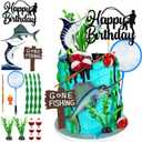18 PCS Gone Fishing Cake Topper Decoration for Fisherman Themed Birthday Retirement Party Supplies