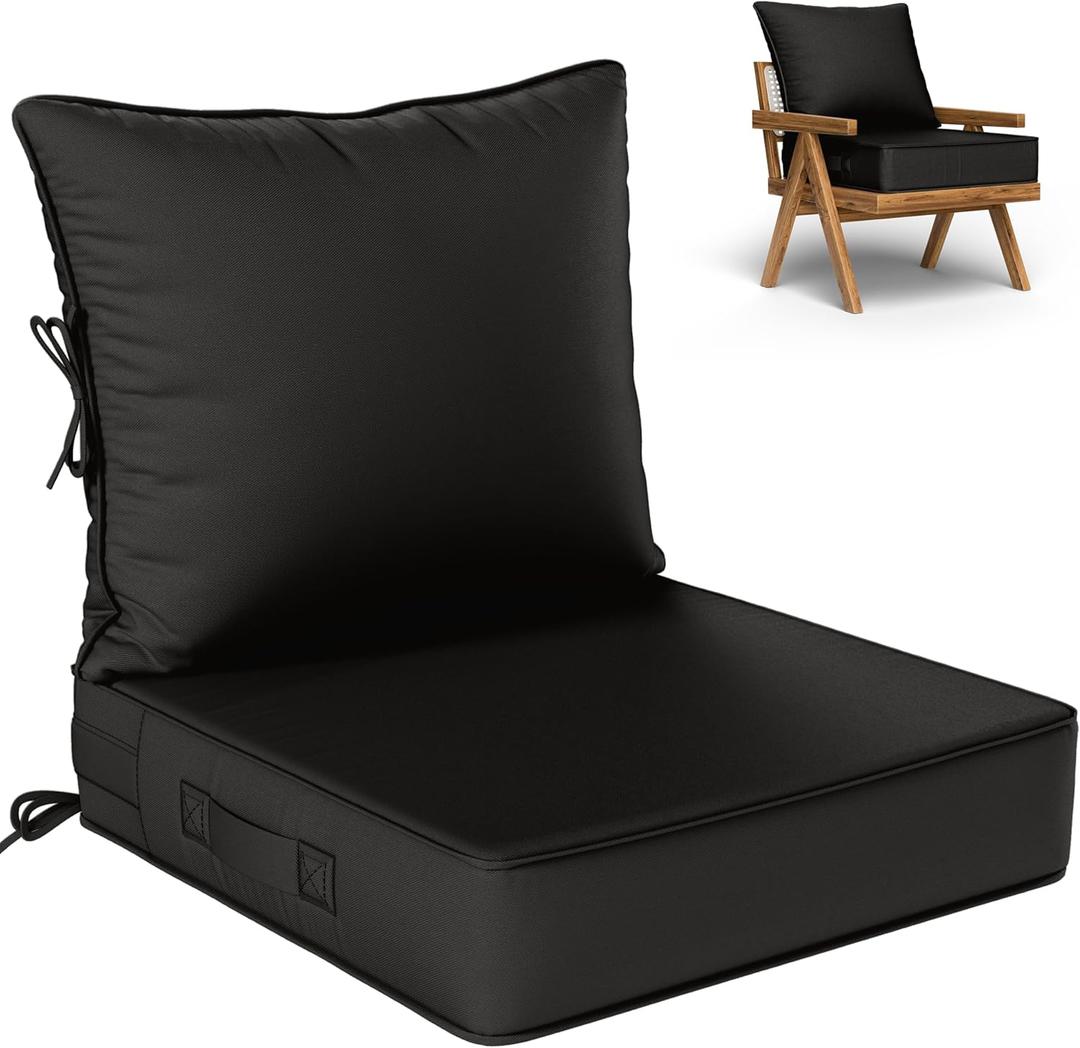 Outdoor Seat Cushion Set 24 L  24 W  5 H Inch Waterproof & Fade Resistant Patio Furniture Cushions with Removable Cover with Handle and Straps for Sofa Chairs, Chairs