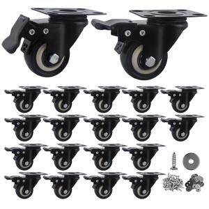 2 Inch Caster Wheels Set of 20 Heavy Duty Casters, with Brake, No Noise Locking Polyurethane (PU) Wheels, for Furniture and Workbench Load 800lbs