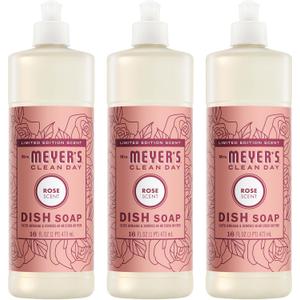 MRS. MEYER'S CLEAN DAY Liquid Dish Soap, Rose Scent, 16 Fl Oz Bottle - 3 Pack