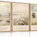 HPINUB Christian Bible Verse Framed Canvas Wall Art Set,Modern Scripture Floral Wall Decor,Vintage Jesus Religious Natural Wildflower Art Print for Living Room,Bedroom,Farmhouse,Prayer Room-16"x24"x3