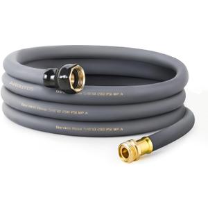 Garden Hose 5/8" x 25ft - Brass Rubber Heavy Duty Water Hose 600 PSI Burst Pressure, Durable Flexible Hose for Yard, Car Wash, Pets Gray