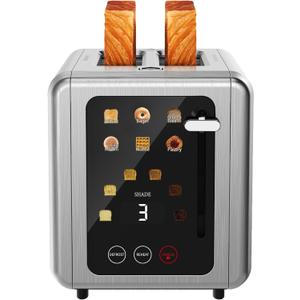 WUNLY 2 Slice Toaster,Touchscreen & Dual Independent Control Panel,5 Basic Functions & Digital Countdown Toasters,6 Shade Settings6 Bread Types,Smart Bread Maker Mute/Screen-Off,Titanium