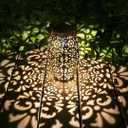 2 Pack Solar Lantern Lights for Hanging or Table Outdoor Solar Light for Patio Courtyard Garden (Silver-2pack)