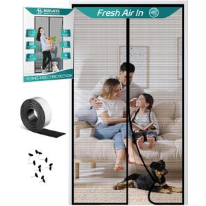 Magnetic Screen Door with Upgraded PET Material Mesh- Easy Installation, Tear-Resistant, Pet and Kid Friendly Screen 38"X84" Fit Door Size 36"X82" (Black)