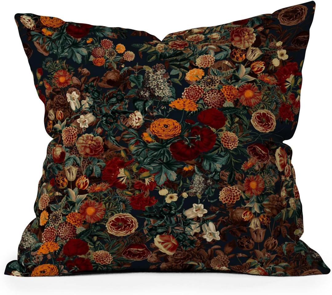 Society6 Throw Pillows with Pillow Insert - Home Decor by Burcu Korkmazyurek - Decorative Accent Pillows for Couch or Bed, 18 x 18, Exotic Garden-Night XXI
