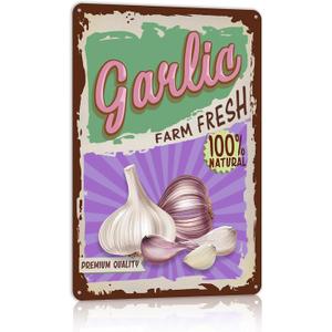 Vintage Vegetable Garlic Metal Tin Signs Wall Decor for Kitchen Garden Farm Fresh (12L" x 8W")