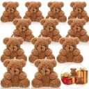 Sotiff 12 Pcs Mini Plush Bear Bulk 4 Inch Stuffed Bears Soft Tiny Animal Doll DIY Keychains Gifts for Volunteer Graduation Baby Shower Party Favors (Brown)