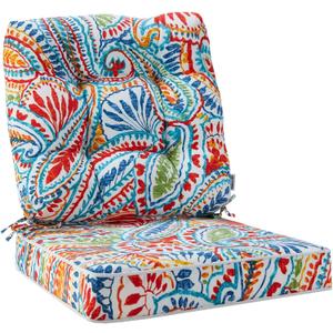 JMGBird Seat/Back Outdoor Chair Cushion Tufted Pillow, Deep Seat Cushion Set 22"x22", Outdoor Cushion for Patio Furniture (Paisley Patten)