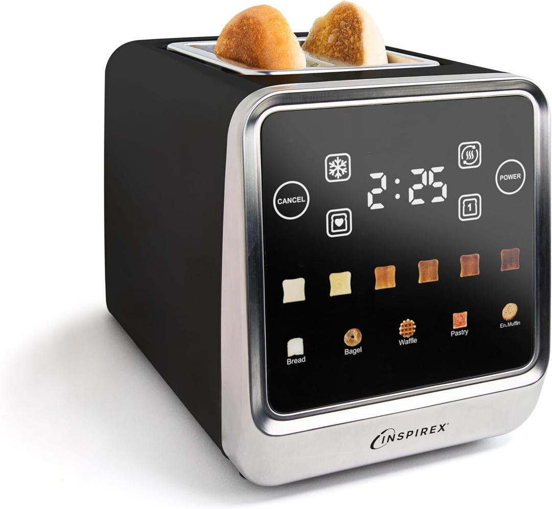 Inspirex Touch Screen Toaster - 2 Extra Wide Slots - 5 Bread Types and 6 Browning Levels - Defrost, Reheat, Favorite, & Single Slot Modes - For Toast, Bagels, & Waffles  Black
