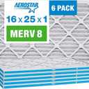 Aerostar 16x25x1 MERV 8 - 6 Count - High Efficiency Pleated HVAC, Furnace & Air Conditioner Filters - Removes Dust, Lint, Mold & Allergy-Causing Pollen