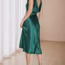 Summer Satin V Neck Backless Midi Dresses for Women 2025 Silky A line Formal Low Back Sleeveless Wedding Guest Long Dress