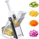 Safe Mandoline Slicer for Kitchen, 5 in 1 Vegetable Food Chopper, Potato French Fry Cutter, Fruit Slicer, Adjustable Thickness 0.1-8 mm, Kitchen Chopping Artifact Fast Meal Prep (Gray) (Grey+white)