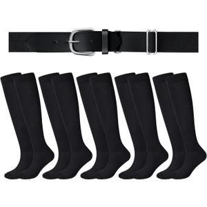 Haysandy Baseball or Softball Sock and Belt Combo Set 5 Football Baseball Socks with Softball Belt for Kids Youth Boys (Black, L)