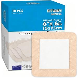 Silicone Foam Dressing 6x6 inches 10 Pack Advanced Exudate Control for Pressure Ulcers, Surgical Wounds & Diabetic Care Waterproof Wound Dressing First Aid Bandage for Wound Care