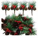 20 Pack Artificial Pine Picks Artificial Pine Cone Picks and Red Berry Mini Artificial Pine Tree for Christmas Party Flower Arrangements Wreaths and Holiday Decorations(C)