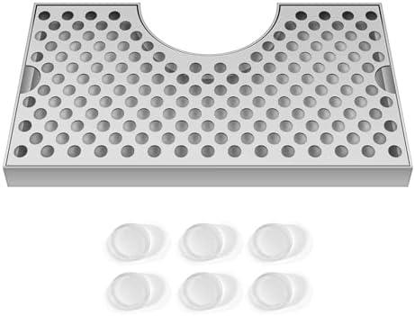 Kegerator Beer Drip Tray with Non-Slip Rubber Pad, Keg bar drip tray for 3 inch beer tower beverage dispenser Stainless Steel Spill Pan without Drain