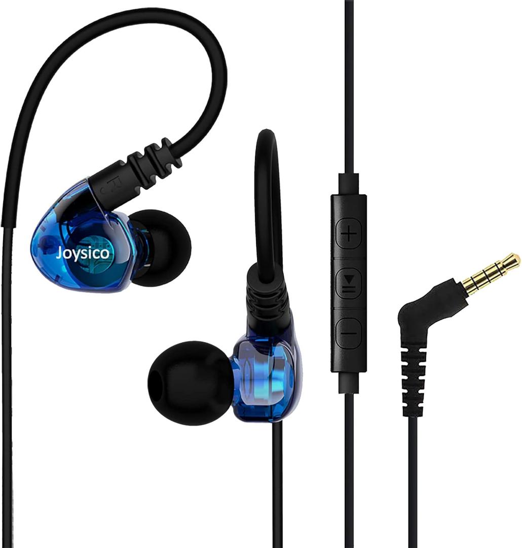 Joysico Wired Over Ear Earbuds for Kids Women Small Ears, Sport in-Ear Headphones Earhook Earphones for Running Exercise Jogging, Ear Buds with Case Microphone and Volume for Cell Phones Laptops Blue