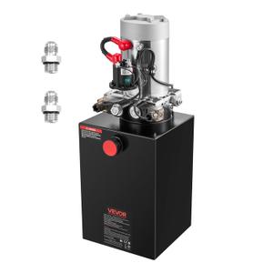 VEVOR12 Quart Hydraulic Power Unit, Double Acting Dump Trailer Pump, 3200 PSI Max Relief Pressure & 0.91 GPM Flow Rate, DC 12V Hydraulic Pump with Metal Reservoir for Dump Trailer Car Lifting