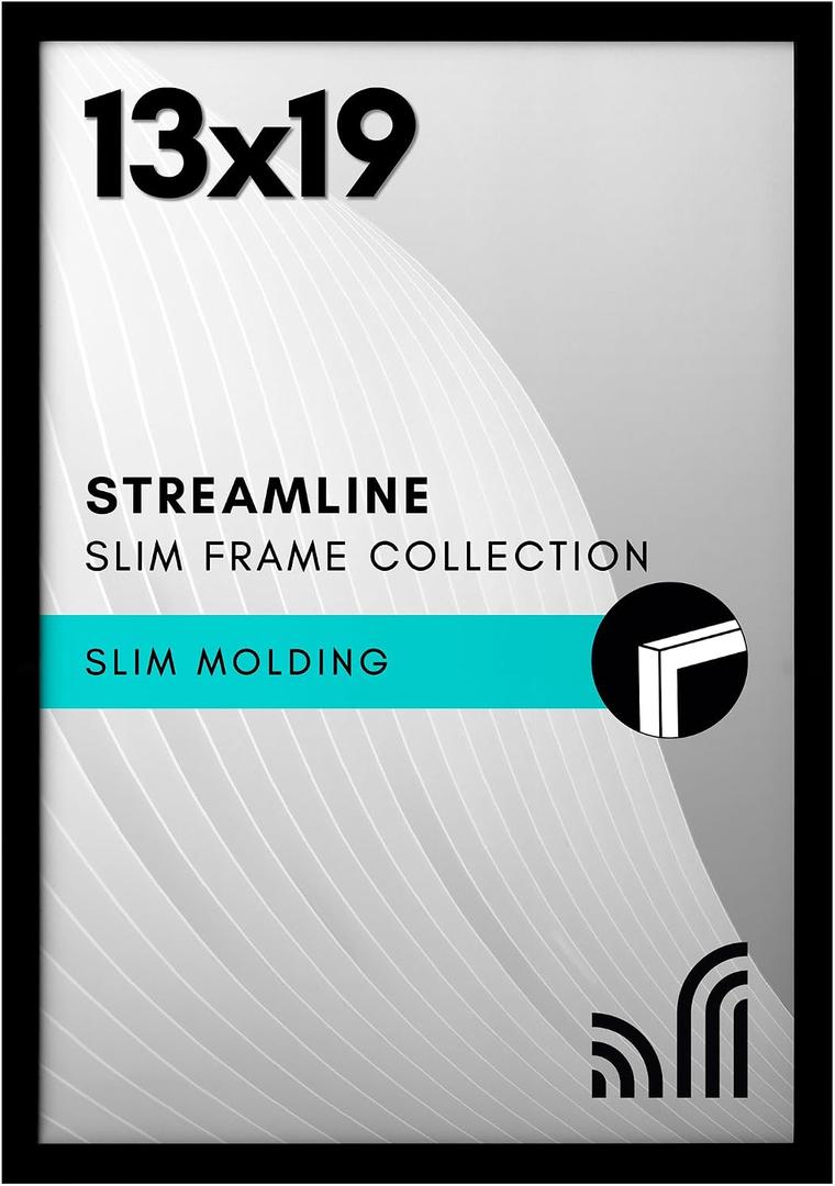 Americanflat 13x19 Picture Frame with Polished Plexiglass - Streamline Collection - Thin Border Picture Frame for Wall Display - Hanging Hardware Included - Black