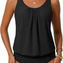Yonique Two Piece Tankini Swimsuits for Women Blouson Bathing Suits Modest Swimwear (Black, M)