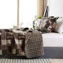 Reversible Lodge Plaid Bedding Moose Bear Quilt Full/Queen Size Rustic Bedspread Cabin Coverlet Wildlife Forest Daybed Cover Summer Lightweight Bed Cover Pillow Shams