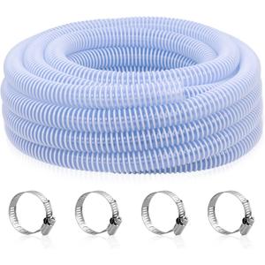 DAVCO 1.5" ID Heavy Duty Clear Pool Filter Pump Hose 25 ft - Cuttable Kinkproof PVC with Spiral Reinforcement and 4 Stainless Steel Clamps for Above Ground Pools, Intex and Coleman