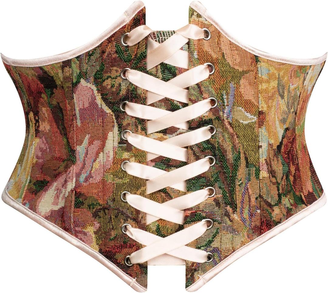 Scarlet Darkness Women's Corset Belt Renaissance Underbust Corset Floral Lace Up Boned Waist Belts (8)