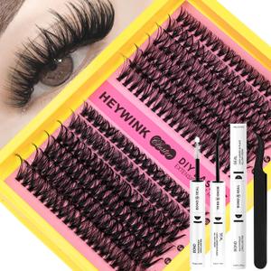 DIY Lash Extension Kit Volume Lash Clusters 40D+50D Individual Lashes Lash Clusters Kit Thick Eyelash Extension Kit Thin Band Lashes Cluster Lash Bond and Seal Tweezers(40D+50D 10-18MM Kit)