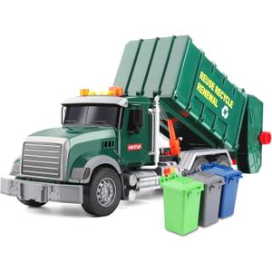 Dwi Dowellin Toddler Toys for 3 + Years Old Boys, 15" Large Garbage Truck Toy,Friction Powered Waste Management Garbage Truck with Lights and Sounds,3 Rear Loader Trash Cans,Kids Gift