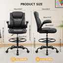 Drafting Chair,Tall Office Chair for Standing Desk,High Executive Leather Ergonomic Computer Chair with Adjustable Height and Flip-Up Armrest for Counter Height Desk,Black