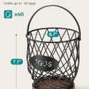 Chicken Egg Basket for Gathering Fresh Eggs with Metal Handle, Wire Egg Collecting Basket with Wooden Base, Round Egg Holder Countertop, Vintage Rustic Farmhouse Kitchen Decor Fruit Storage