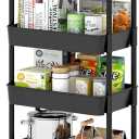 Sywhitta 6-Tier Plastic Rolling Utility Cart with Handle, Multi-Functional Storage Trolley for Office, Living Room, Kitchen, Movable Storage Organizer with Wheels, Black