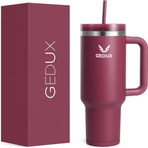 40oz Tumbler With Handle, 2-IN-1 Leak Proof Lid (Straw/Flip), Insulated Water Bottle, Stainless Steel Tumbler with Non-Slip Silicone, Wide Mouth Travel Mug Cupholder Friendly Dishwasher Safe, Dark Red