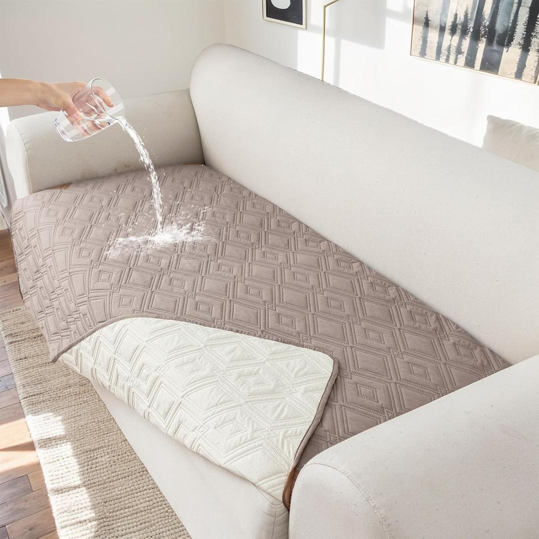 Genina 100% Waterproof Couch Cover for 4 Cushion for Dogs, Anti-Slip Sofa Covers Washable Couch Covers for Sectional L Shape Furniture Cover, 1 Piece (Taupe, Sofa X-Large)