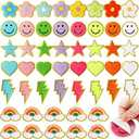Yilloog 50 Pcs Self Adhesive Chenille Patches Paw Print Smile Face Heart Patch Preppy Sticker Chenille Rainbow Sew on Sticker for Jackets Jeans(Colorful Style,Rainbow Color)