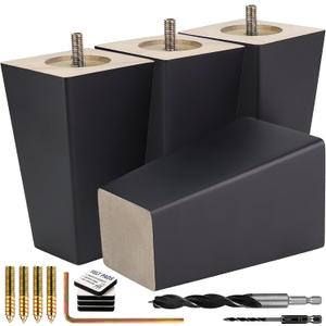 Premium Black Square Furniture Legs (Full Install Kit) - Pick Your Size and Color (5 Inches)