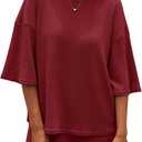 Tankaneo Womens 2 Piece Outfits Sweater Set Lounge Sets 3/4 Sleeve Oversized Tops and Elastic Waist Shorts Pajama Sets