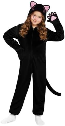 GKTZ Cat Costume for Girls - Halloween Costumes for Kids Black Cat Animal Onesie Costume M