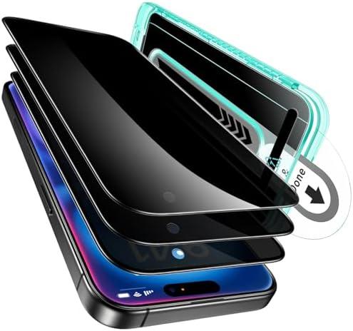 ESR 3 Pack for iPhone 16 / iPhone 15 Privacy Screen Protector, Anti-spy Tempered-Glass Privacy Screen Protector with Flawless Fit Tray, Micro-curved Edges, Case Friendly