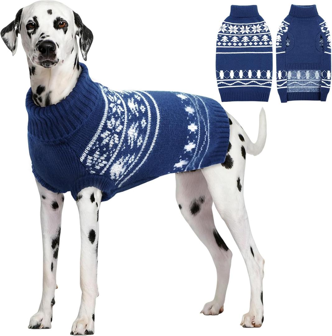 SAWMONG Dog Christmas Sweater, Cable Knit Christmas Pet Sweater, Snowflake Pattern Thick Warm Winter Dog Sweaters, Pet Sweaters for Small Medium Large Dogs(Blue, L)
