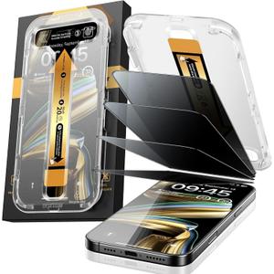 MRGLAS 4-Pack Privacy Screen Protector for iPhone 15 Pro Max [Auto-Alignment Kit] [10X Military Grade Protection] 9H Shatterproof Tempered Glass Compatible 15 Pro Max 6.7" Case-Friendly, Zero bubble