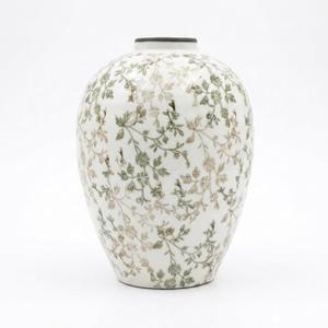 Ceramic Flower Vase, Vintage Ice Crackle Glaze Porcelain Vase for Flower Arrangement, Chinoiserie Style Rustic Farmhouse Vase for Home Table Bookshelf Kitchen Living Room Balcony, 10.5 Inch WhiteGreen