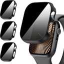 Suoman 3-Pack for Apple Watch Series 10 42mm Case, [Anti-Peeping] Ultra-Thin Tempered Glass Privacy Screen Protector, All-Round Durable Hard PC Glossy Protective Cover (Black+Black+Black)