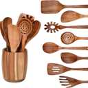 9 PCS Kitchen Utensils Set - Wooden Spoons for Cooking, Natural Teak Wooden Utensils - Includes Wooden Spoons, Spatula Set, Slotted Spoon - Handmade Wooden Spoon Set (12 pieces (Teak))