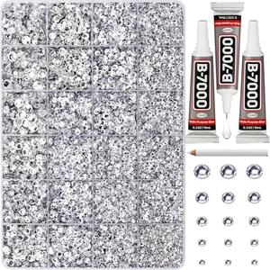 30000Pcs Resin Rhinestones for Crafting Bedazzling, Silver Clear Flatback Gems Crystals for Bedazzle Crafts Clothing Clothes Nail Art, Flat Back Jewels Diamonds Mixed Sizes Bedazzler Kit with Glue