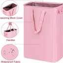 efluky Slim Laundry Basket, Narrow Laundry Hamper with Handles, Collapsible Dirty Clothes Hamper, Tall Laundry Bin for Laundry Room, Dorm and Bedroom, 12.7 Gallons(48L) Pink