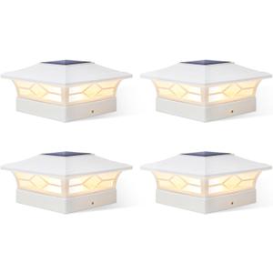 JOFIOS Solar Fence Post Lights 4pack, Cap Lights for 4x4/5x5 Vinyl Fence and 4x4/6x6 Wooden Post, Warm White/Cool White Lighting, White Solar Cap Outdoor Waterproof Decorate Garden Pathway Dcek Patio